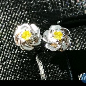 Silver and Yellow Floral Earrings